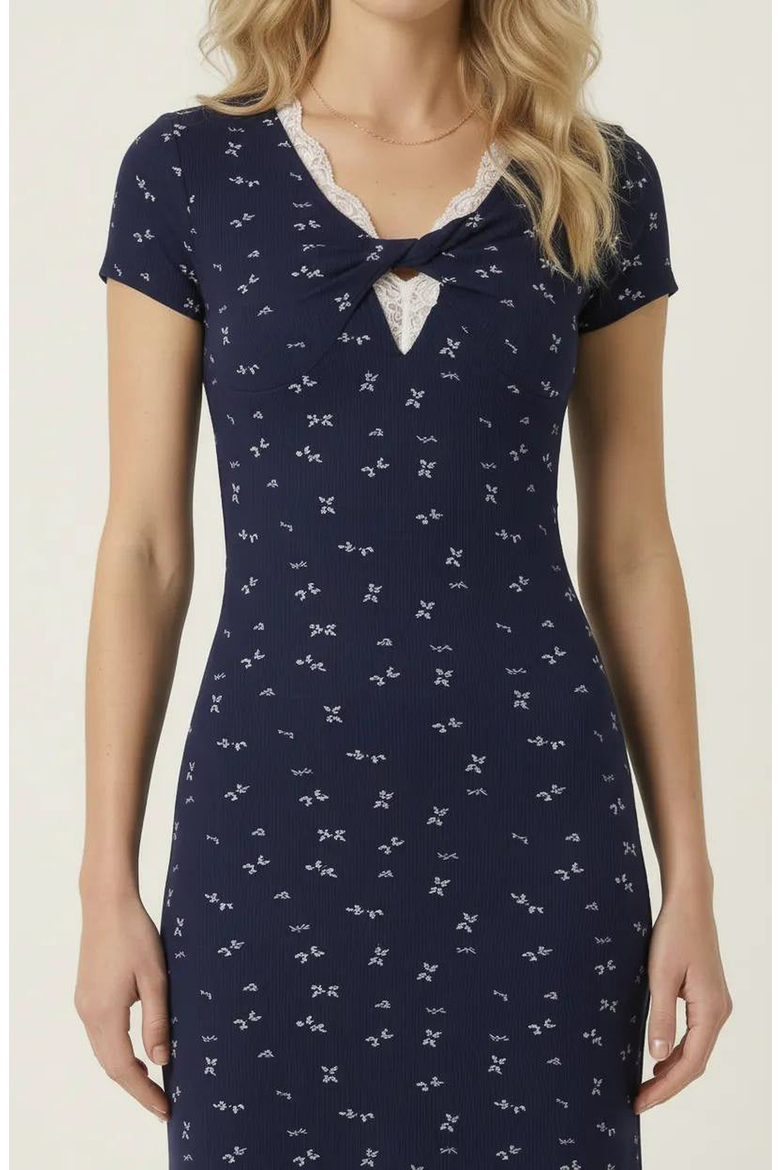 Floral Twist Front Midi Dress, Alternate, color, Navy Blue