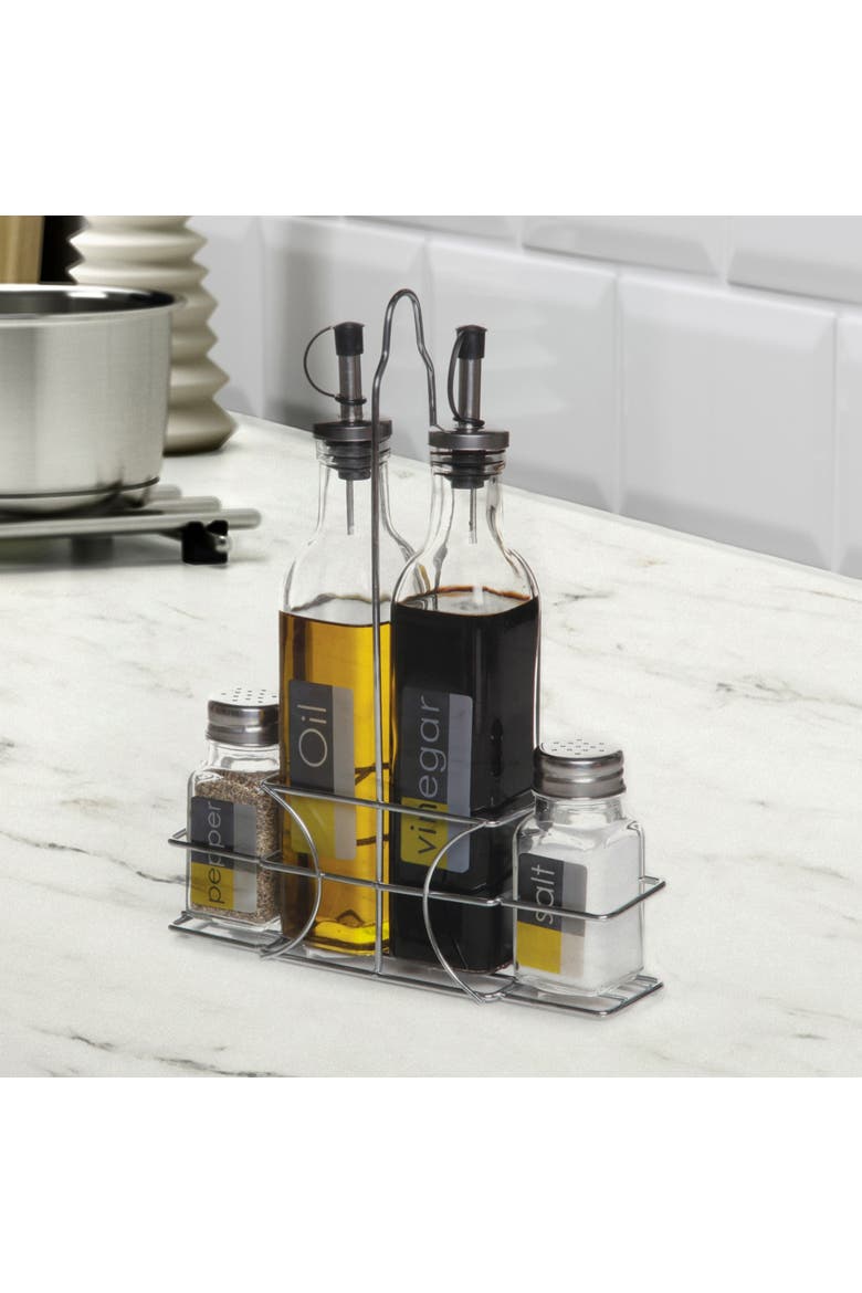 General Store 4-Piece Condiment Set with Wire Caddy, Alternate, color, Silver