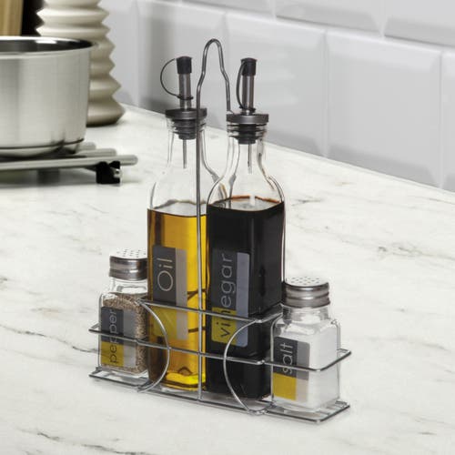 Gibson Home General Store 4-piece Condiment Set With Wire Caddy In Silver