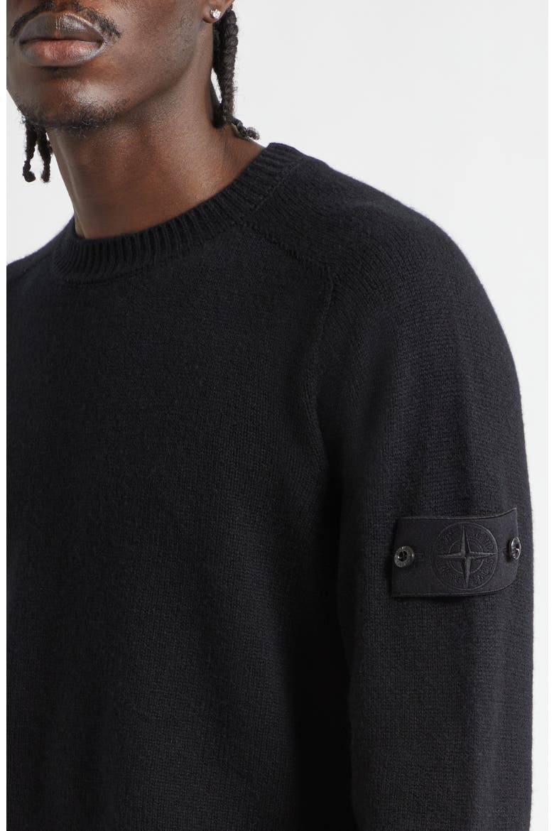 Compass Patch Cashmere Crewneck Sweater, Alternate, color, BLACK