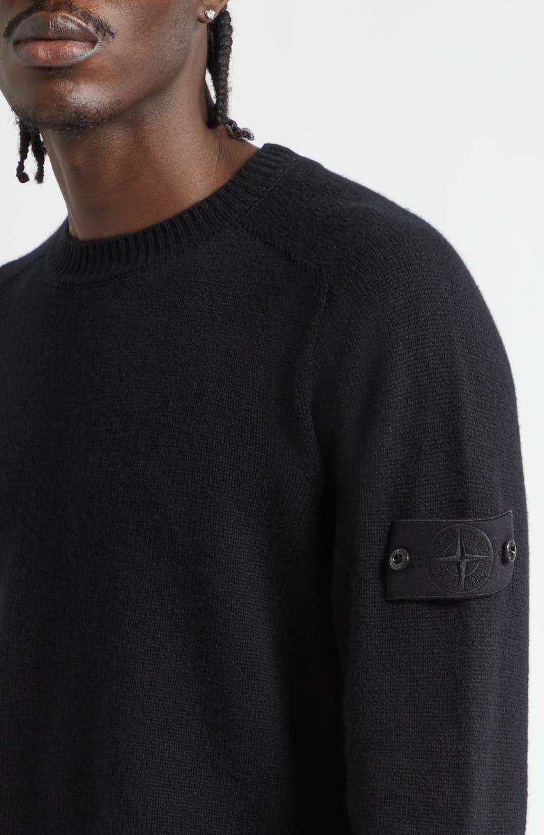 Stone Island Compass Patch Cashmere Crewneck Sweater, Alternate, color, Black
