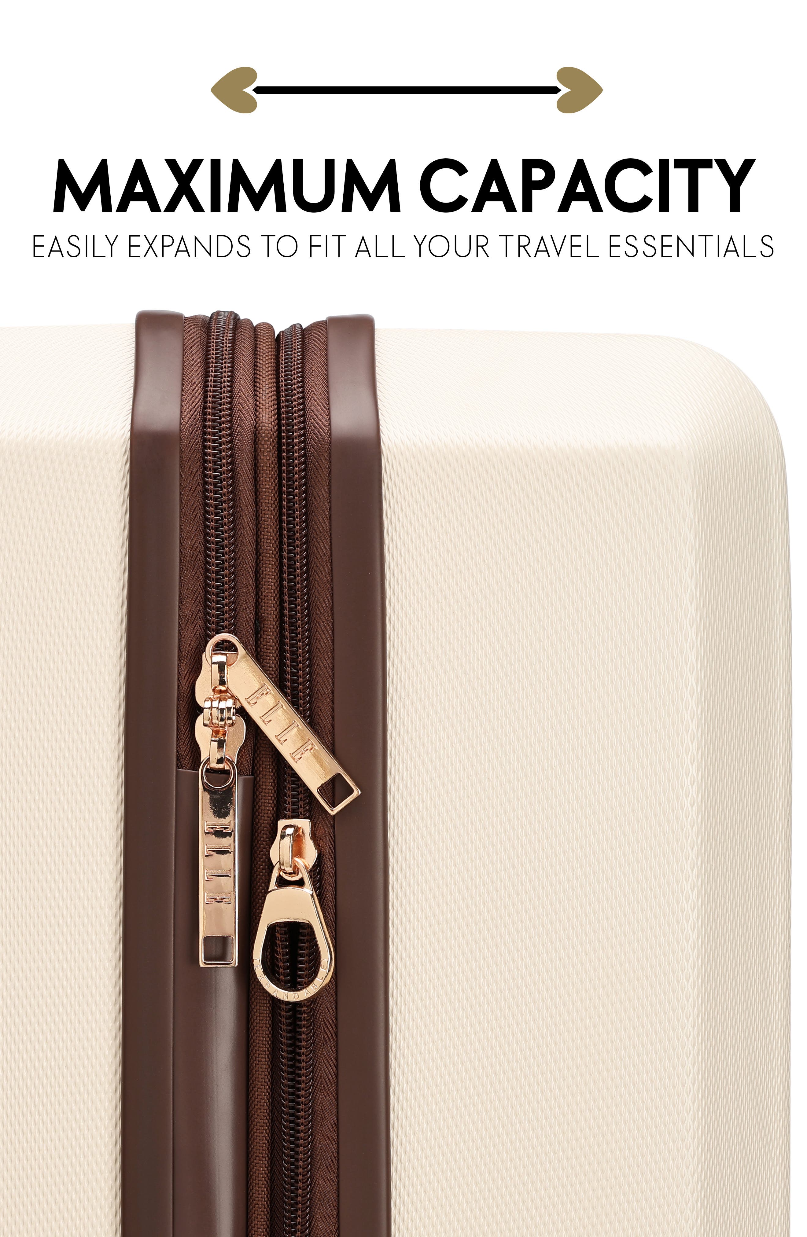 ELLE Luxe Journey 3 Piece Expandable Retro Spinner Luggage Set, Alternate, color, Champagne