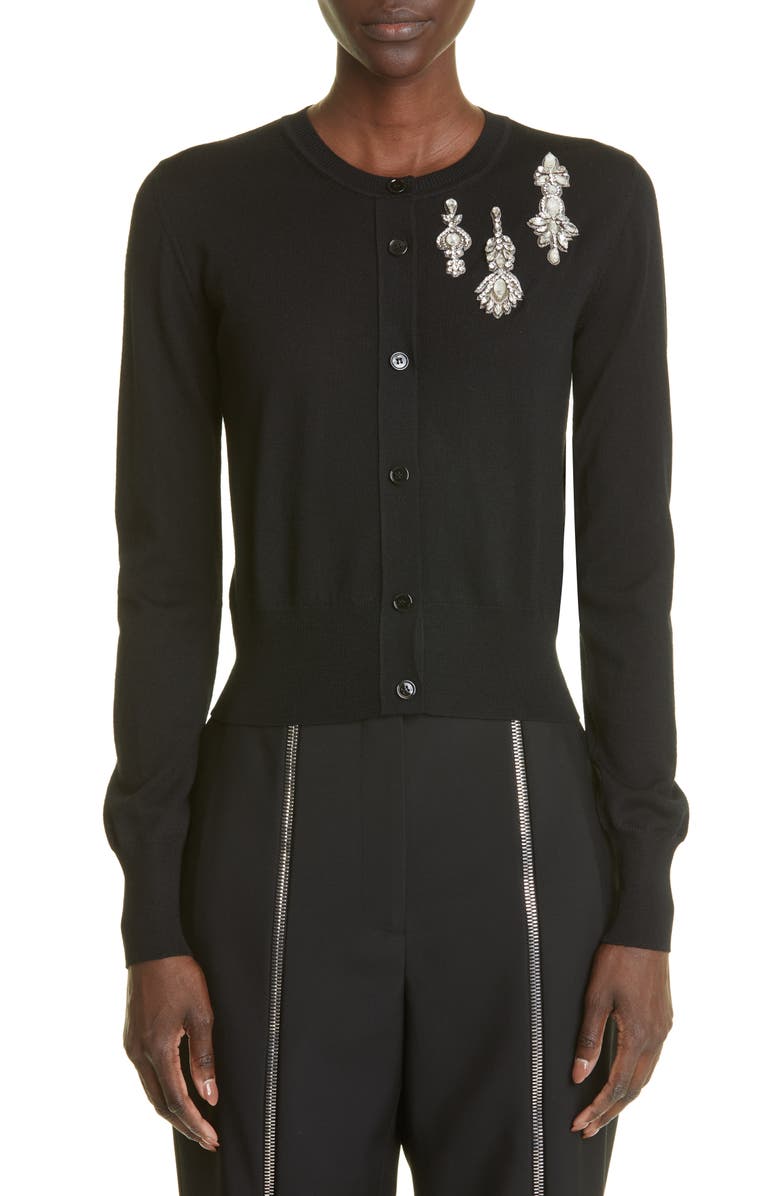 McQueen Alexander McQueen Embellished Wool Cardigan, Main, color, 