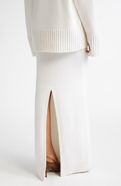 Michael Kors Collection Back Slit Cashmere Blend Maxi Sweater Skirt In Optic White