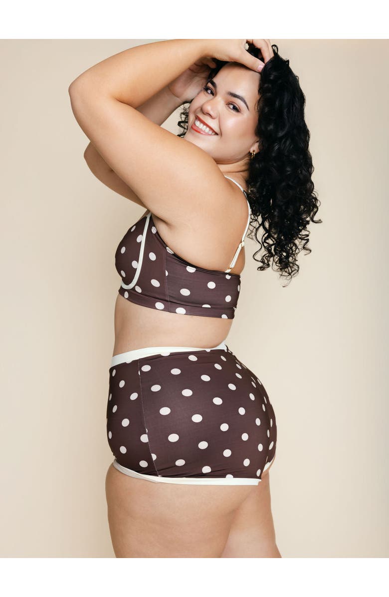 Kitty and Vibe Bandeau With Piping Bikini Top, Alternate, color, Brandy