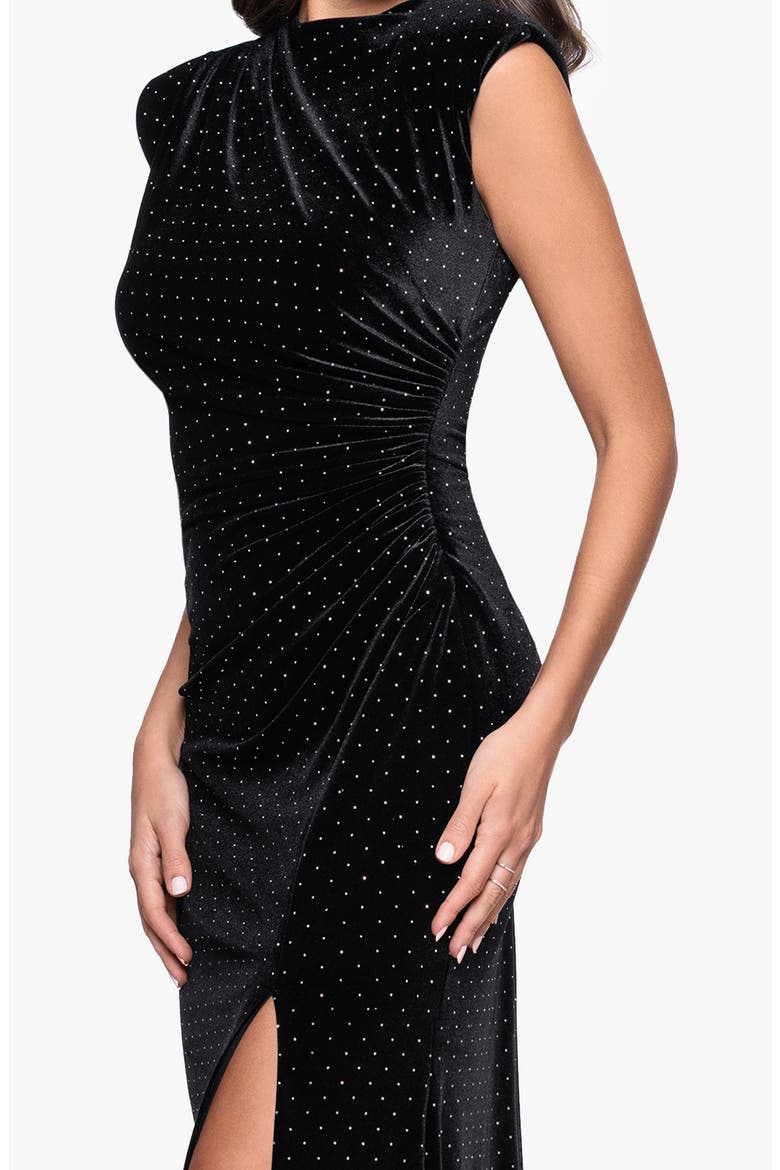 Stud Detail Velvet Sheath Gown, Alternate, color, BLK/ SILVER