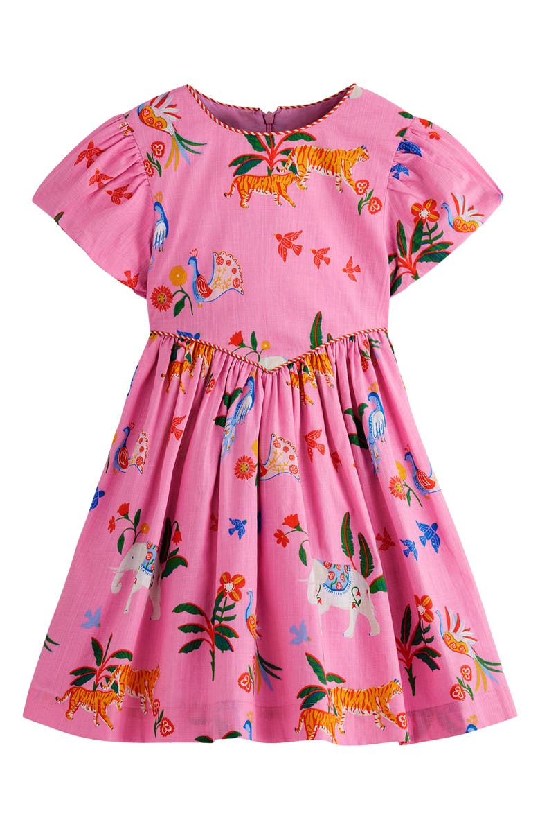 Mini Boden Kids' V-Waist Dress, Main, color, Formica Pink Tropical Animals