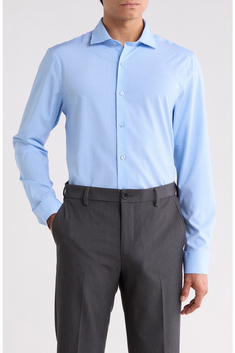 Leaf Geo Print Dress Shirt, Main, color, BLUE