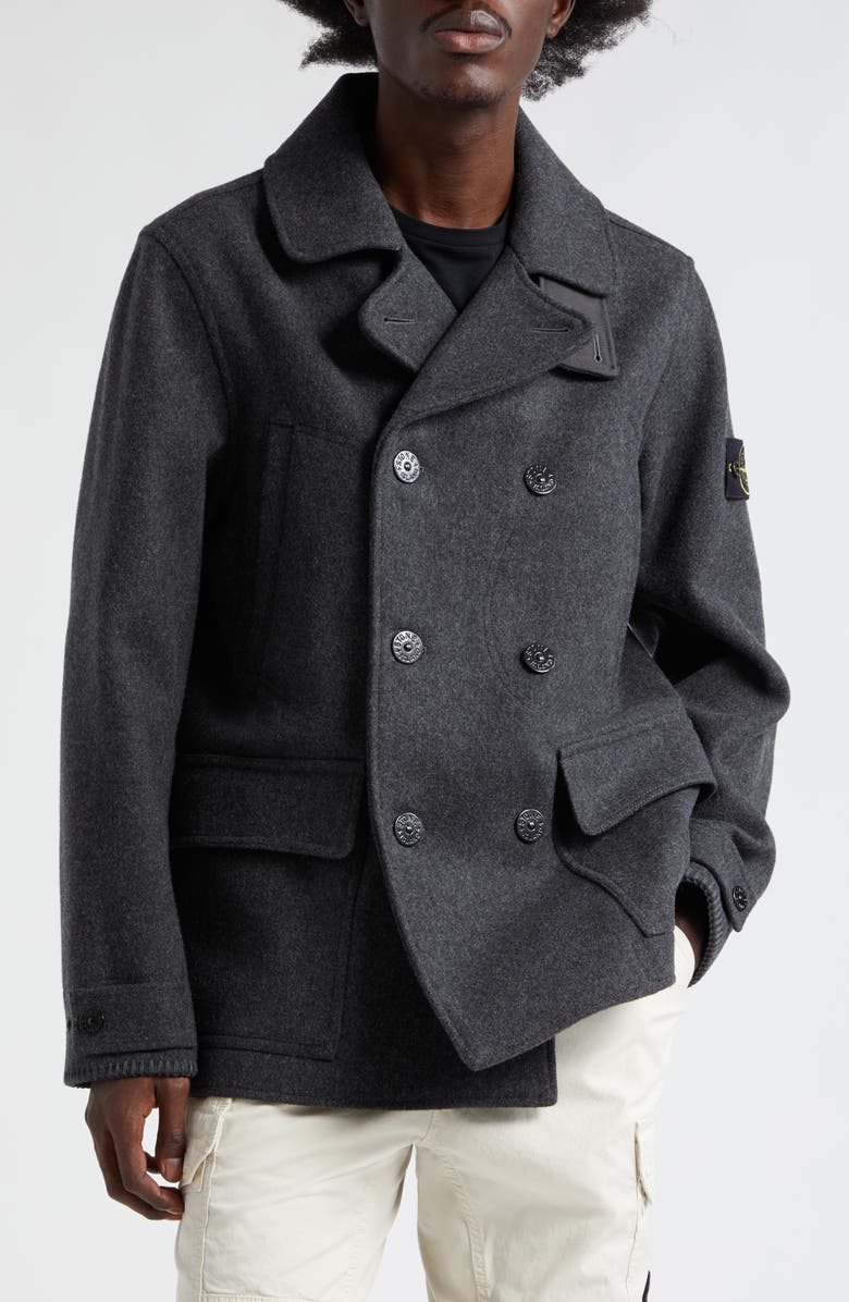 Stone Island Wool Blend Peacoat, Main, color, 