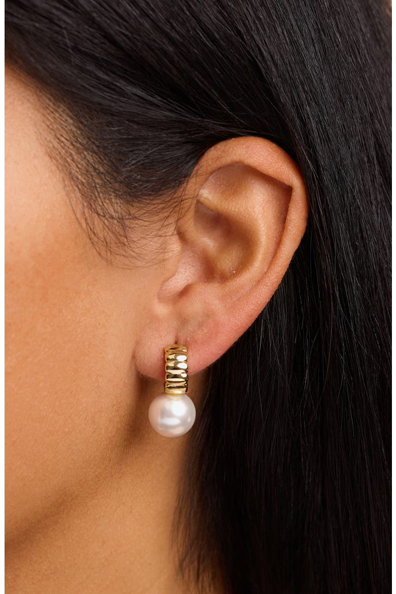 Faux Pearl Drop Earrings, Alternate, color, GOLD