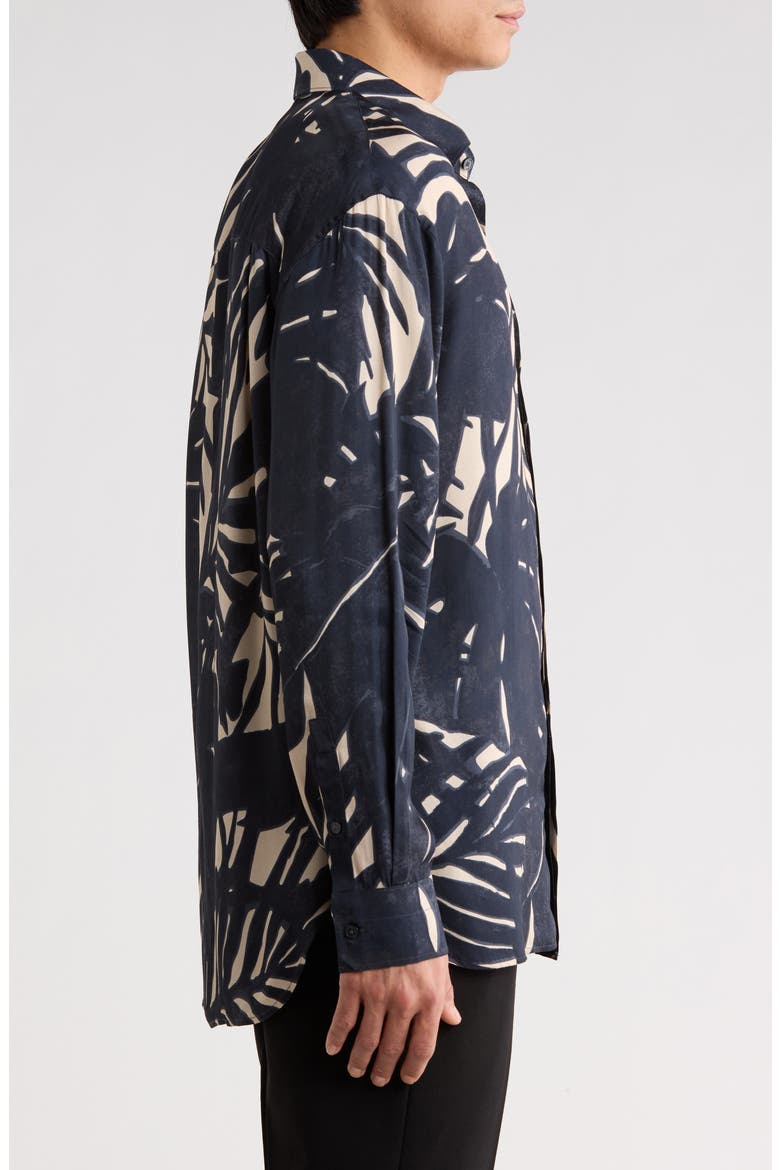 Palm Print Long Sleeve Button-Up Shirt, Alternate, color, NAVY