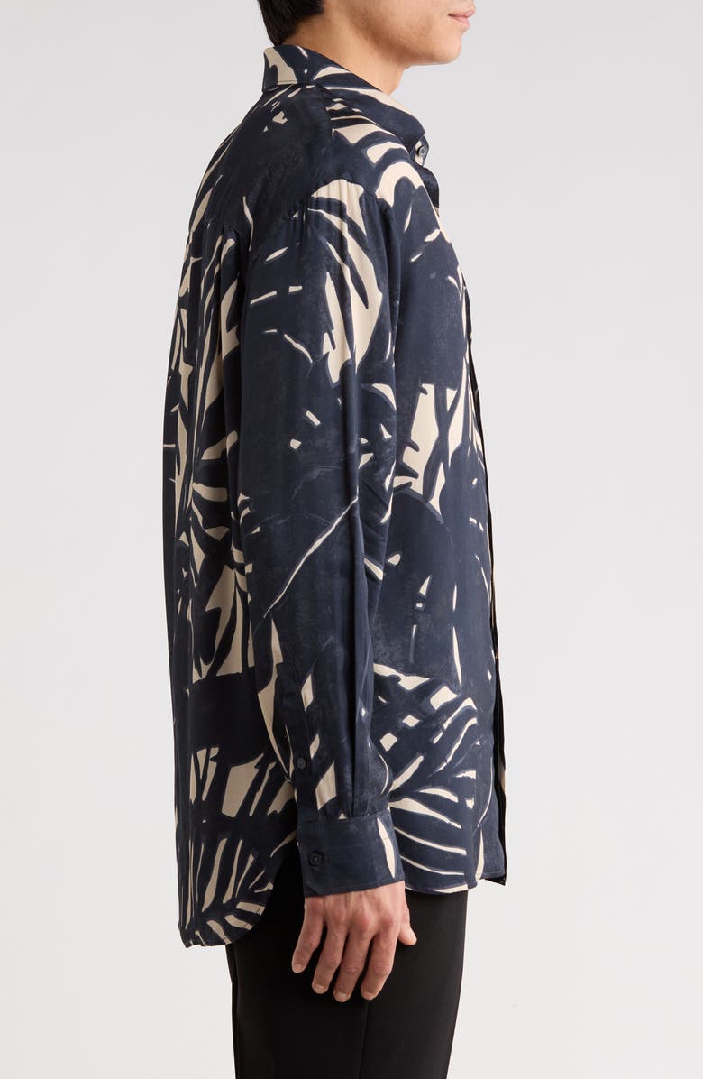 Emporio Armani Palm Print Long Sleeve Button-Up Shirt, Alternate, color, Navy