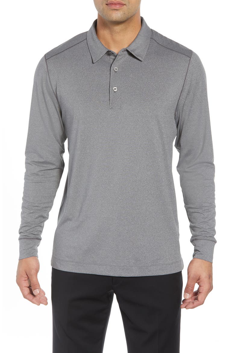Matthew DryTec Long Sleeve Polo, Main, color, ELEMENTAL GREY HEATHER