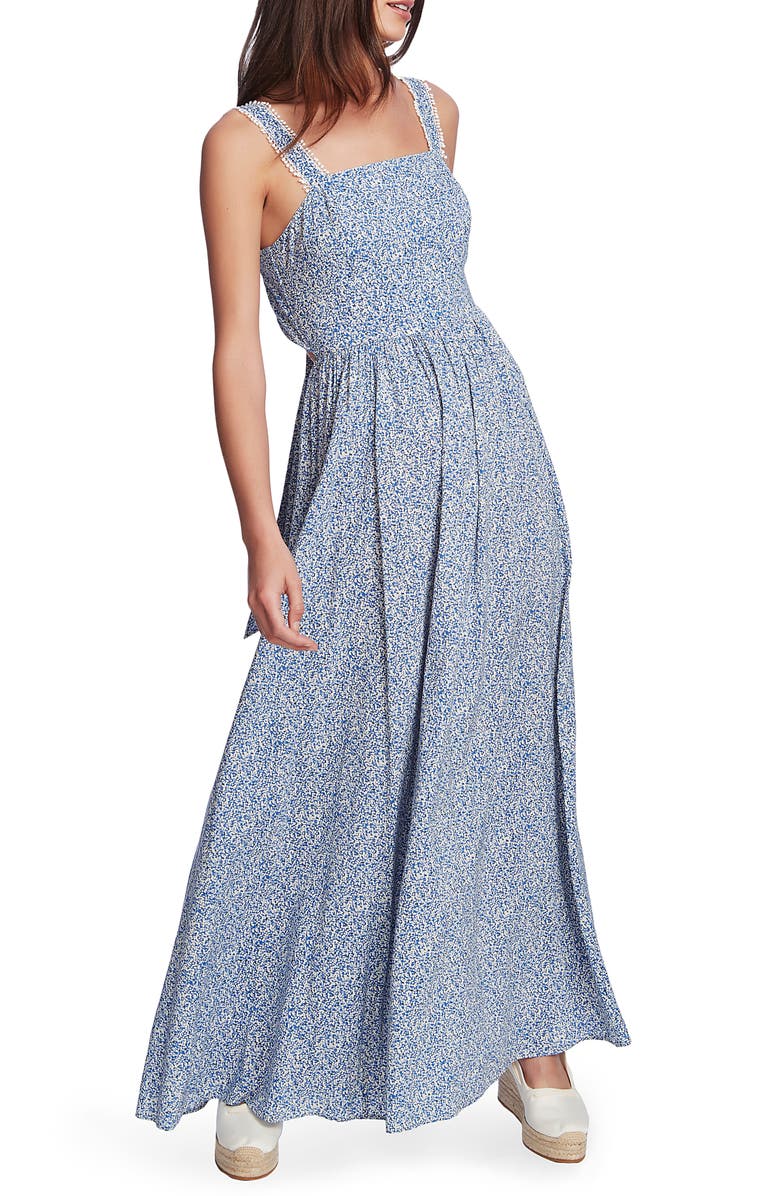 1.STATE Ditsy Tie Back Maxi Dress, Main, color, Harbor Waves