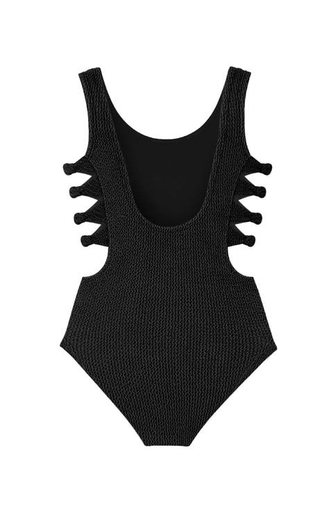Crinkle Bow Side Cutout One Piece - Juniors