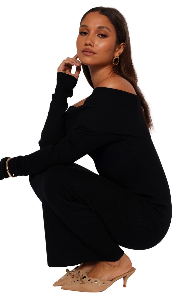 Petal & Pup Archie Off the Shoulder Long Sleeve Rib Maxi Sweater Dress, Alternate, color, Black