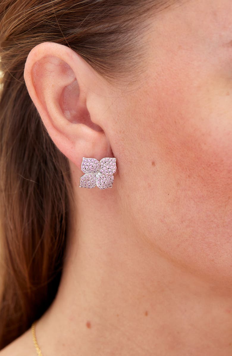 SAVVY CIE JEWELS Cubic Zirconia Flower Stud Earrings, Alternate, color, White