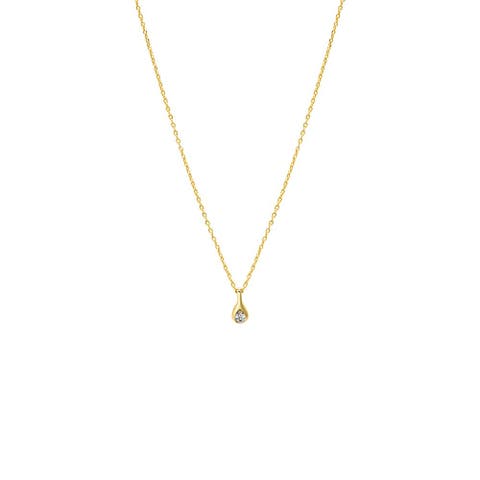 CZ Round Stone Teardrop Bezel Necklace
