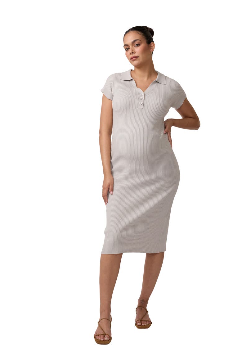 Polo Knit Maternity Midi Dress, Main, color, Light Gray