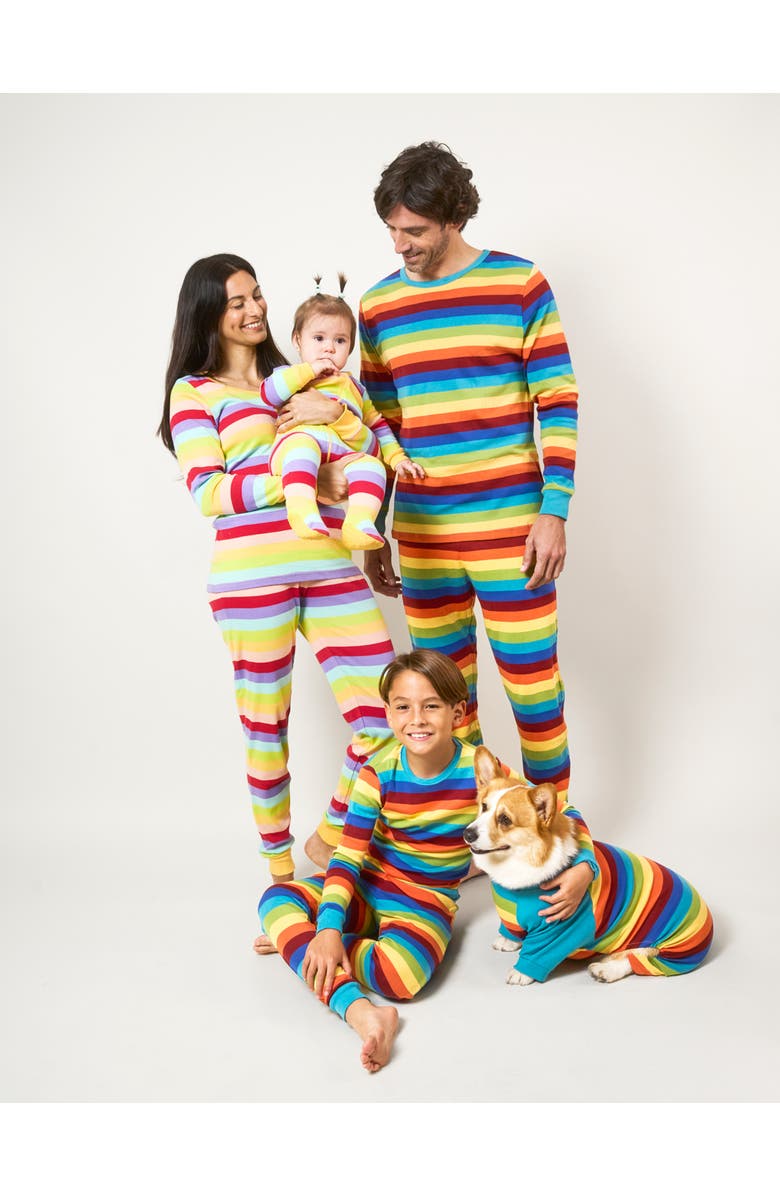 Leveret Kids Short Sleeve Cotton Striped Matching Family Pajamas, Alternate, color, Colorful Boys