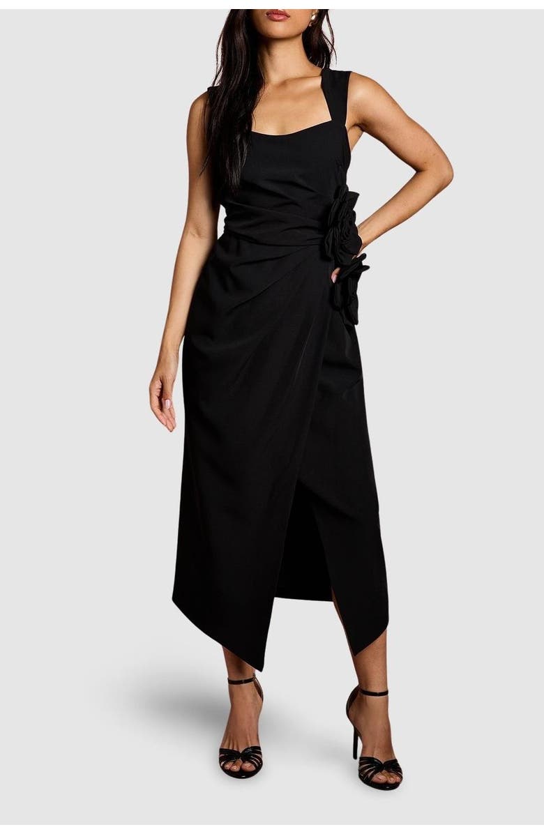 Coast Corsage Pleated Pencil Midi Dress, Alternate, color, Black