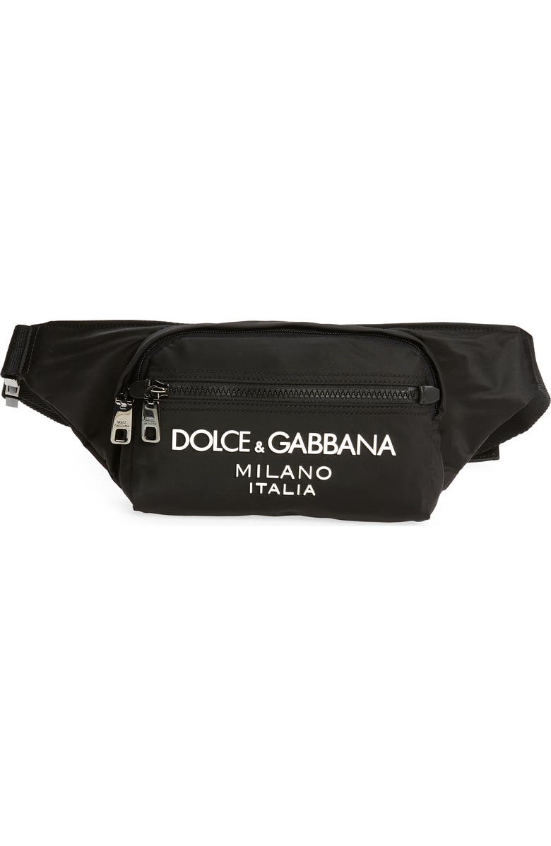 Dolce&Gabbana Rubber Logo Nylon Belt Bag, Main, color, Black/ Black