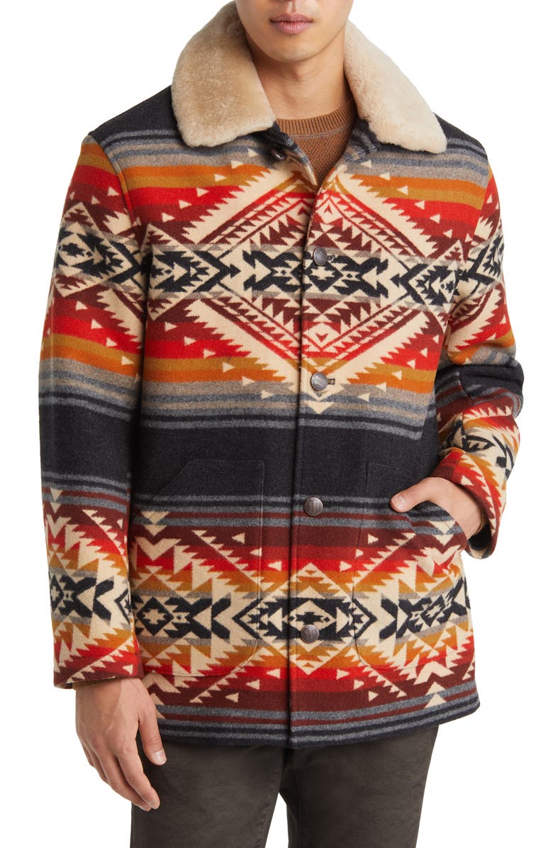 Pendleton Brownsville Wool & Cotton Coat with Genuine Shearling Collar, Alternate, color,