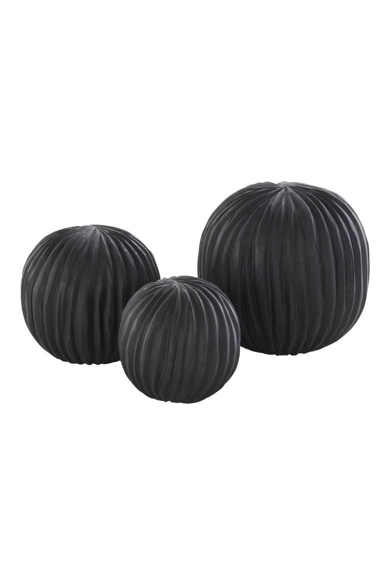 3-Piece Black Teak Wood Decorative Orbs, Alternate, color, BLACK