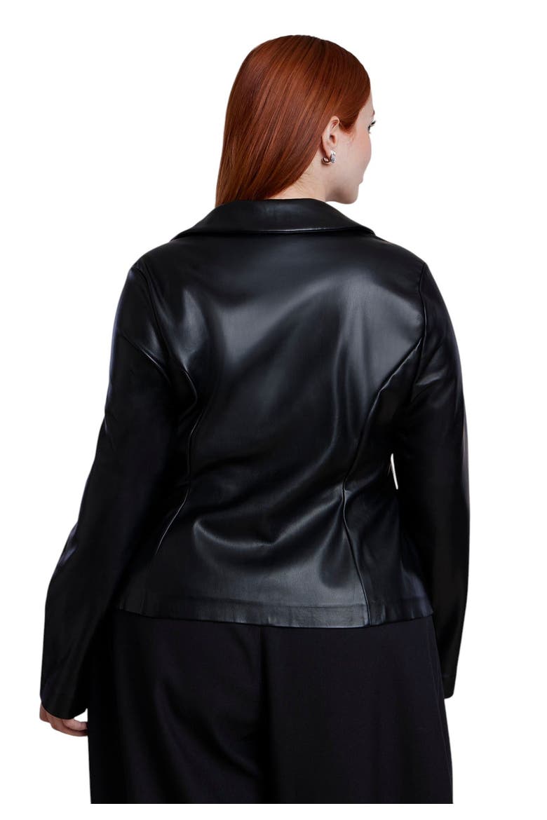 Fitted Faux Leather Collared Top (plus), Alternate, color, BLACK ONYX