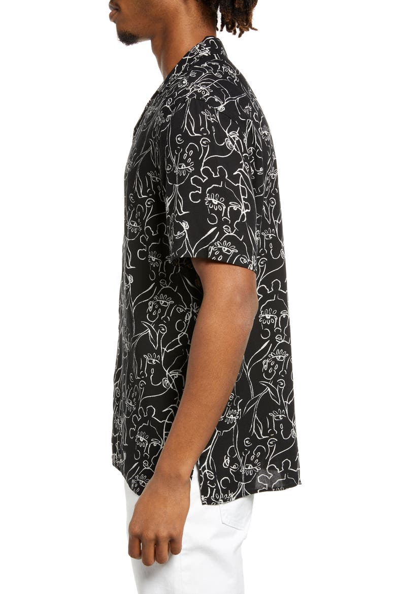 Cristina Martinez Gender Inclusive Button-Up Shirt, Alternate, color, BLACK RADIATE BLOOMS