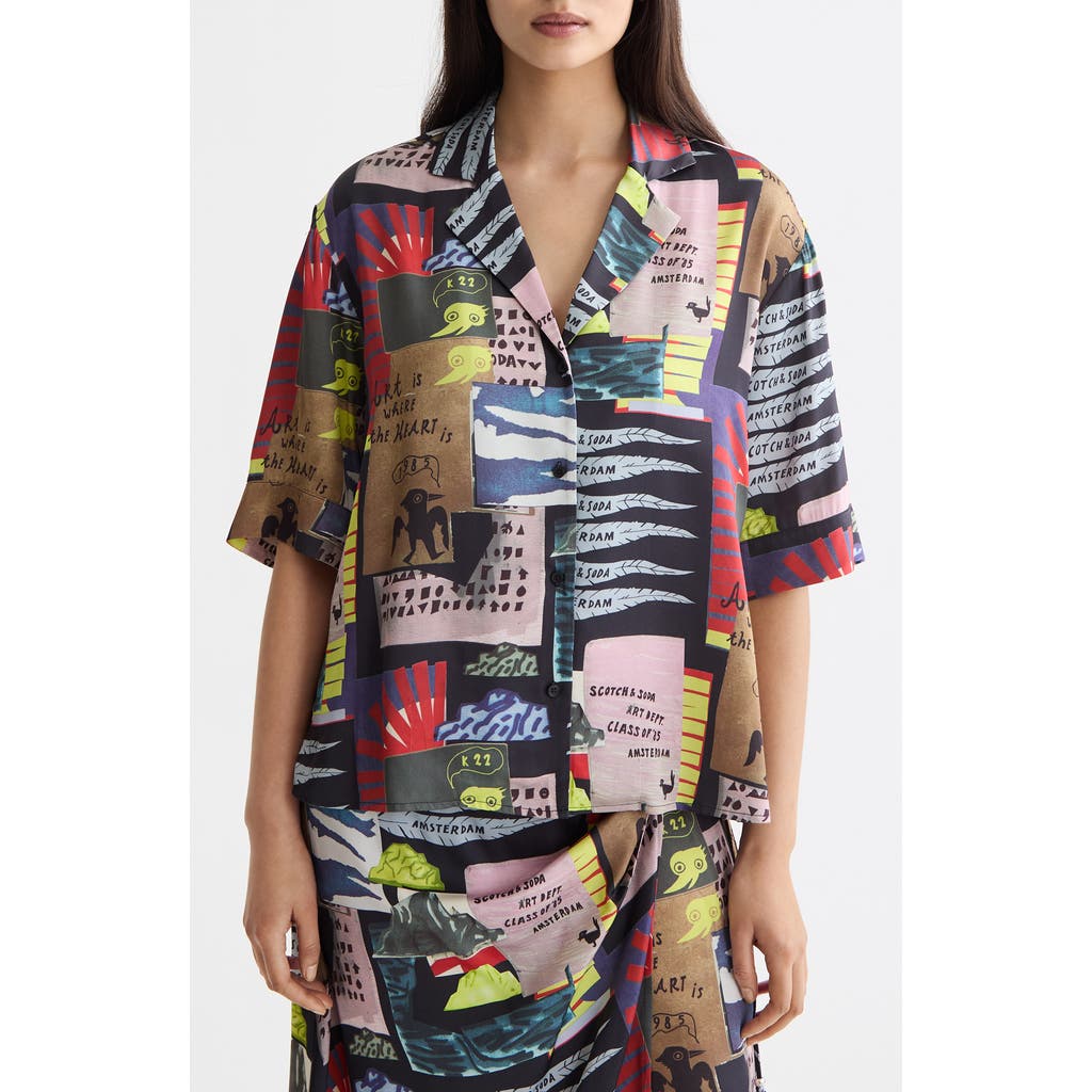 Scotch & Soda Art Department Collage Print Short Sleeve Button-up Shirt In Multi