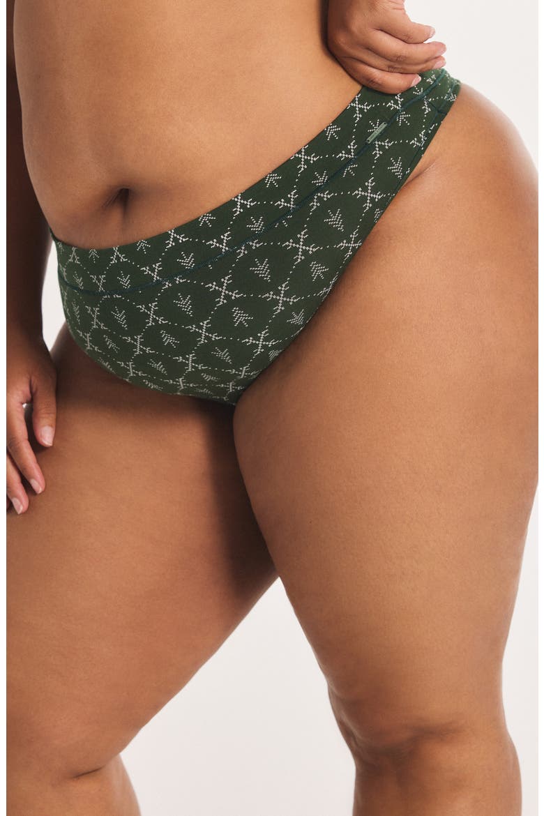 Stretch Cotton Essentials Thong, Alternate, color, GREEN JUNIPER FINE PINES PRINT