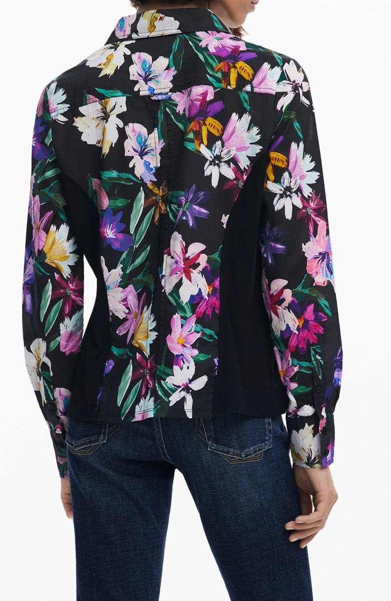 Desigual Floral Button-Up Shirt, Alternate, color, Black