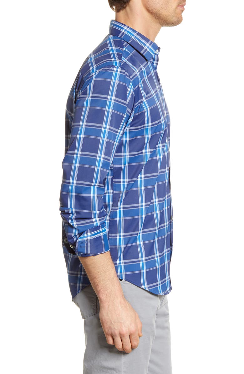 Bugatchi Shaped Fit Plaid Button-Up Performance Shirt, Alternate, color,