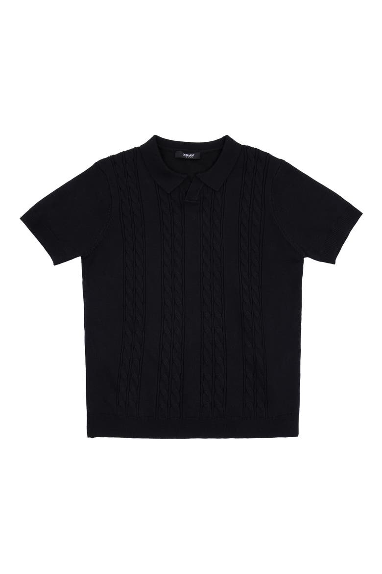 Kids' Cable Knit Polo Sweater, Main, color, BLACK