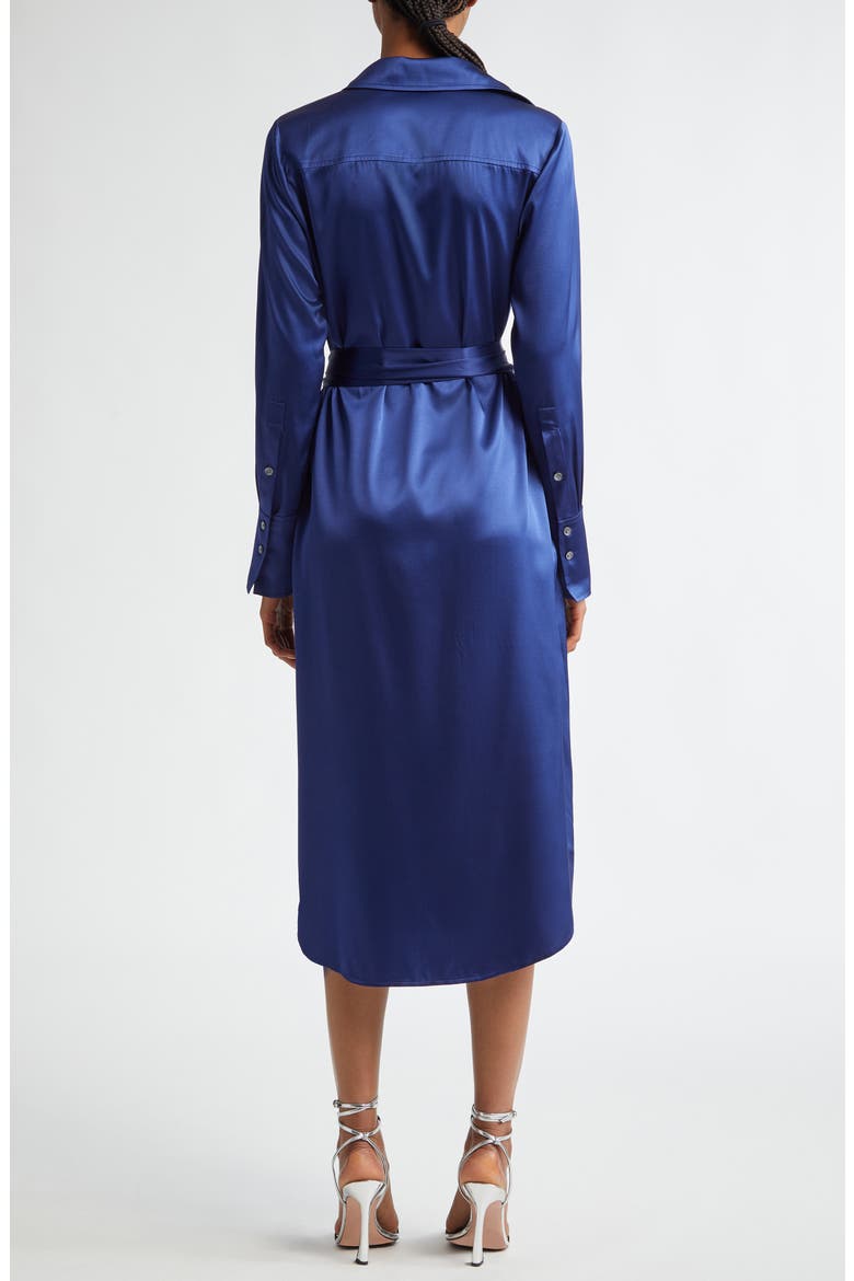 Victoria Tie Waist Long Sleeve Silk Blend Shirtdress, Alternate, color, NAVY