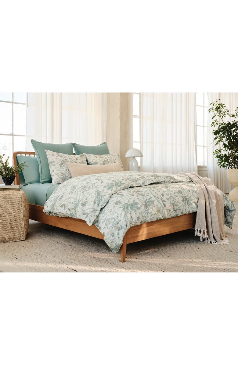 Coyuchi Sea Bloom Linen & Organic Cotton Duvet Cover, Alternate, color, Natural W/ Sage
