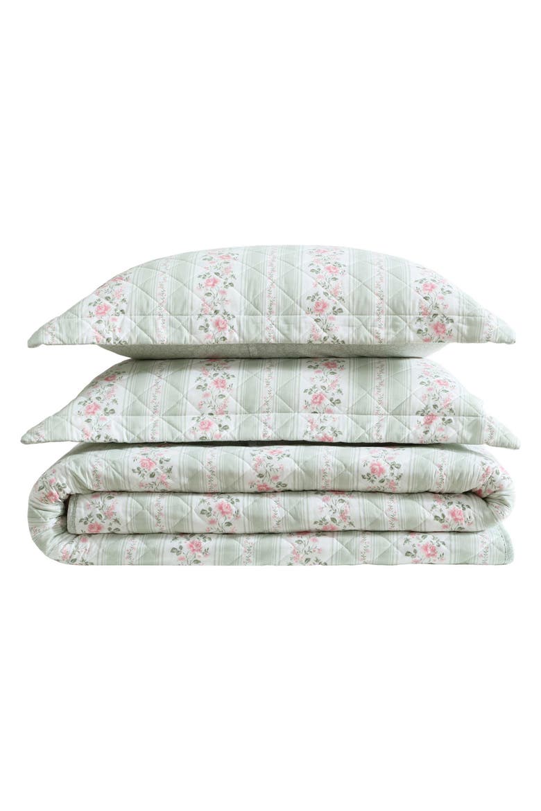 Rosemoore Reversible Quilt Set, Main, color, WHITE/ SAGE GREEN/ PINK