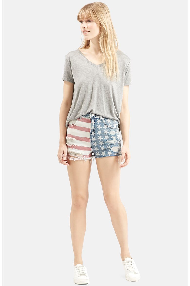 Flag Denim Mom Shorts, Alternate, color, MID DENIM