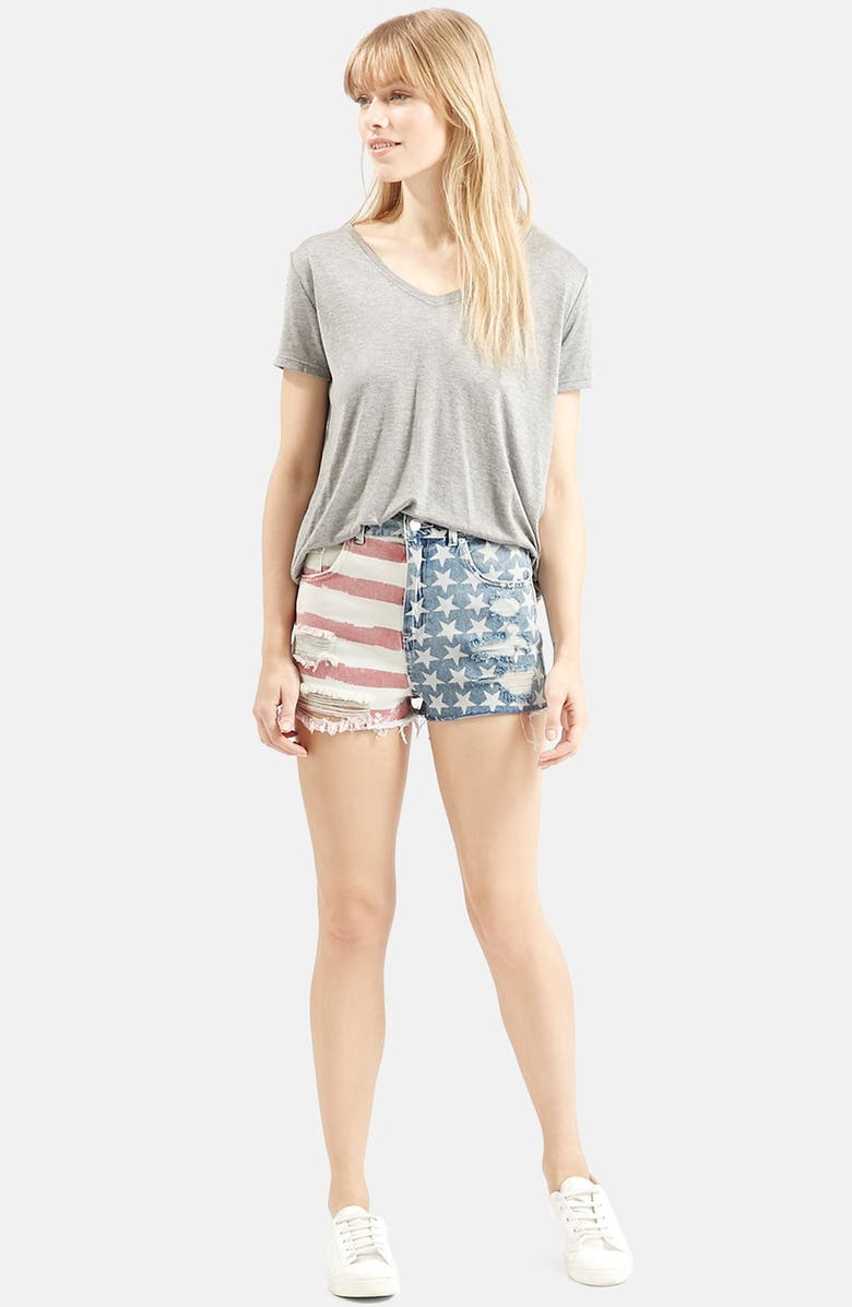 Topshop Flag Denim Mom Shorts, Alternate, color, 