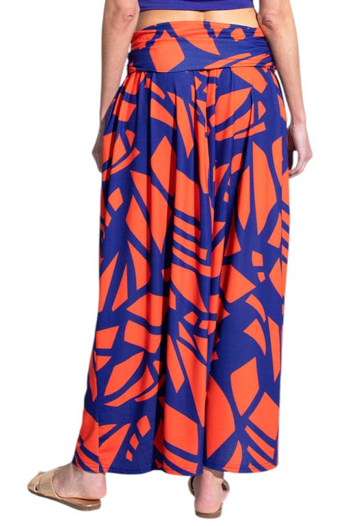 Hotsquash London Clothing Printed Roll Top Maxi Skirt In Matisse Blue Red