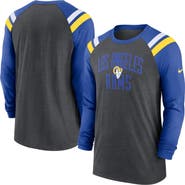 Nike Men's Nike Heathered Charcoal/Royal Los Angeles Rams Tri-Blend Raglan Athletic Long Sleeve Fashion T-Shirt