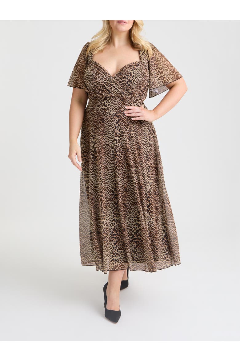 Liz Bolero Wrap Bodice Midi Dress, Alternate, color, Leopard Print