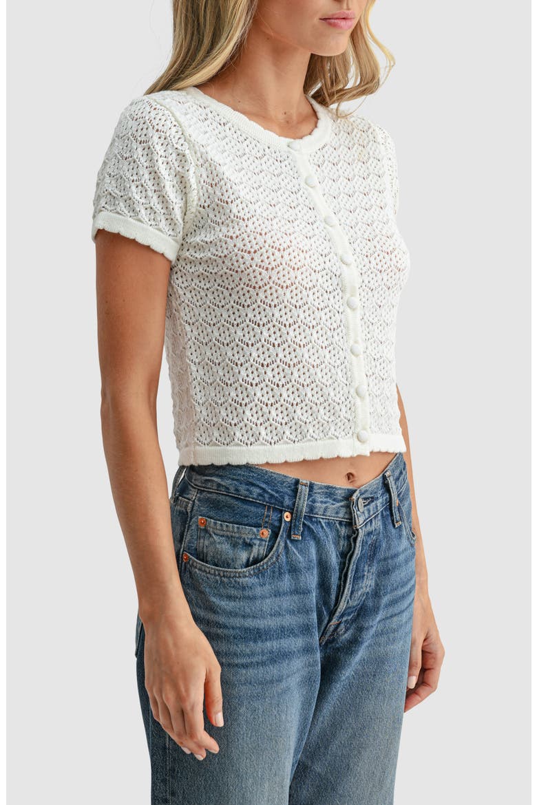 Pointelle Scallop Button-Up Shirt, Alternate, color, IVORY