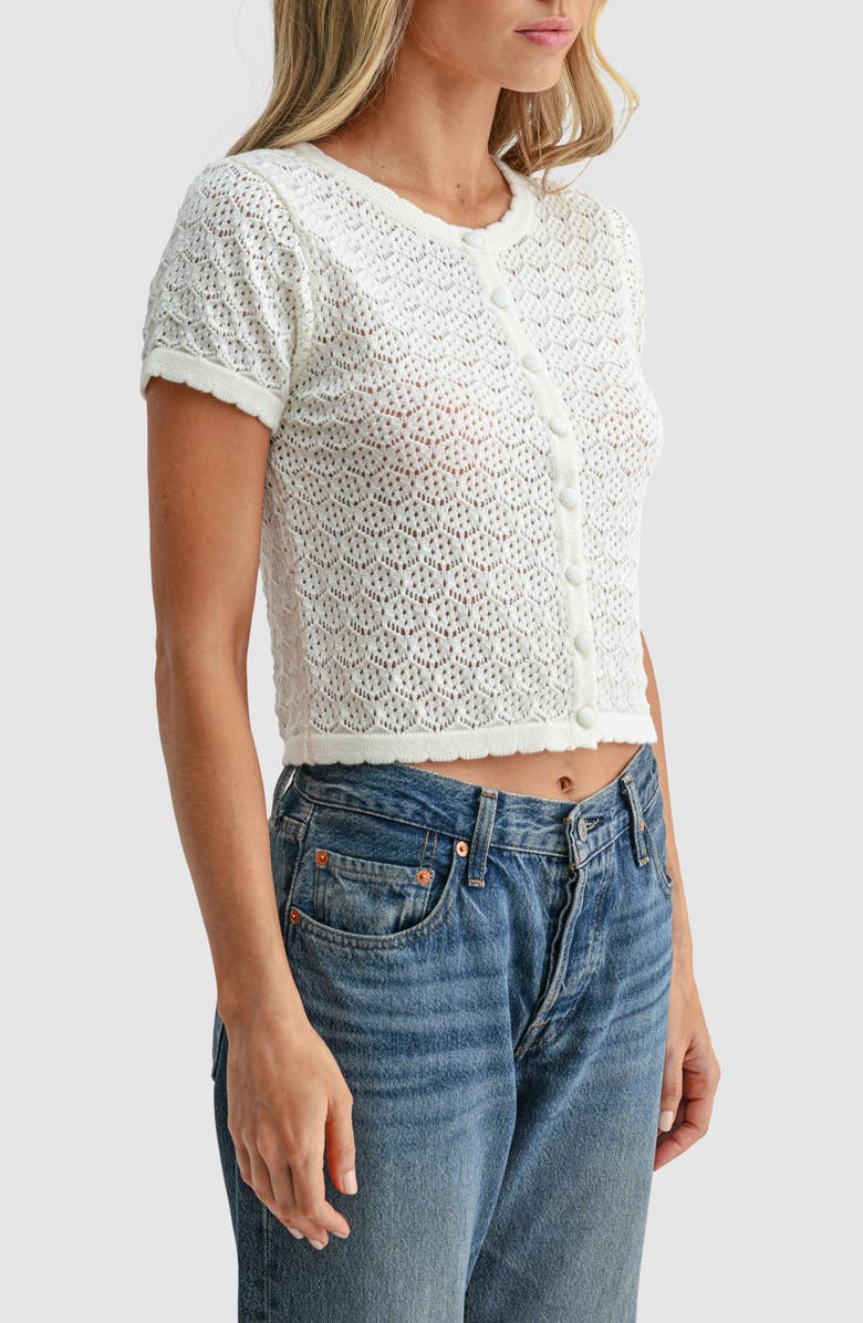 All in Favor Pointelle Scallop Button-Up Shirt, Alternate, color, Ivory