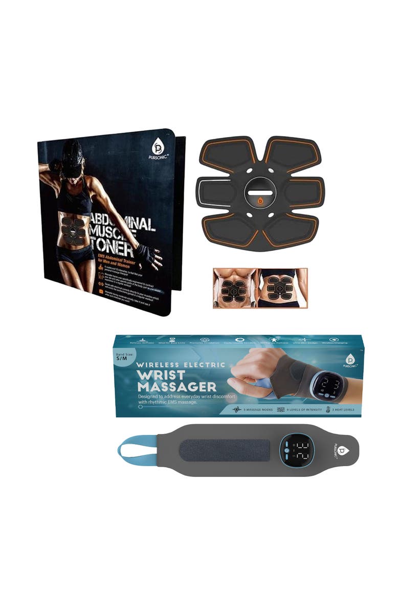 PURSONIC Electric Massager Wrist Guard & EMS Abdominal Muscle Toner - Relaxation and Strength Bundle, Main, color, Multicolor