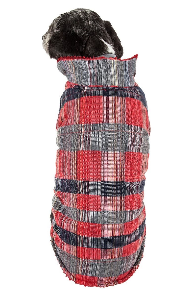 PET LIFE 'Scotty' Classical Plaided Insulated Faux Shearling Lined Dog Coat, Alternate, color, Red And Grey Plaid