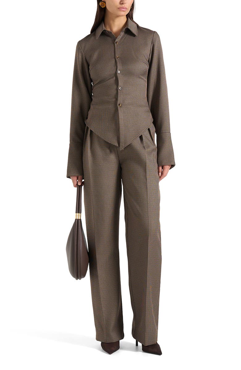Manière De Voir Sonia Houndstooth Cinch Shirt, Main, color, Brown