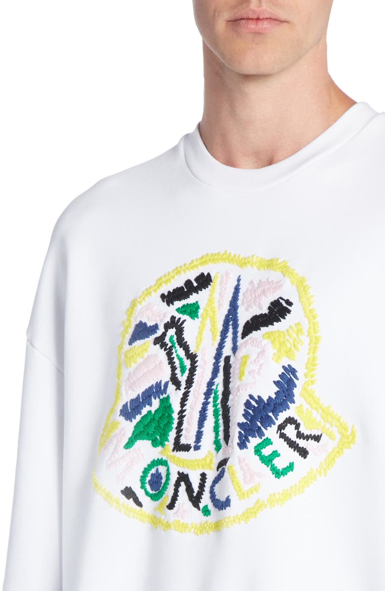 Moncler Stitched Logo Cotton Crewneck Sweatshirt, Alternate, color, 