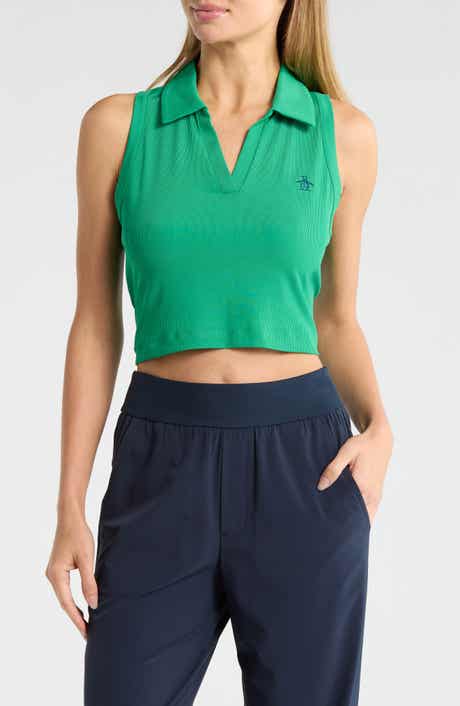ORIGINAL PENGUIN GOLF Solid Sleeveless Crop Polo